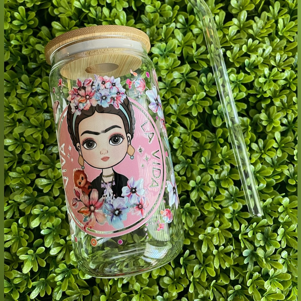 Frida Viva la Vida con Café y chisme glass Can cup